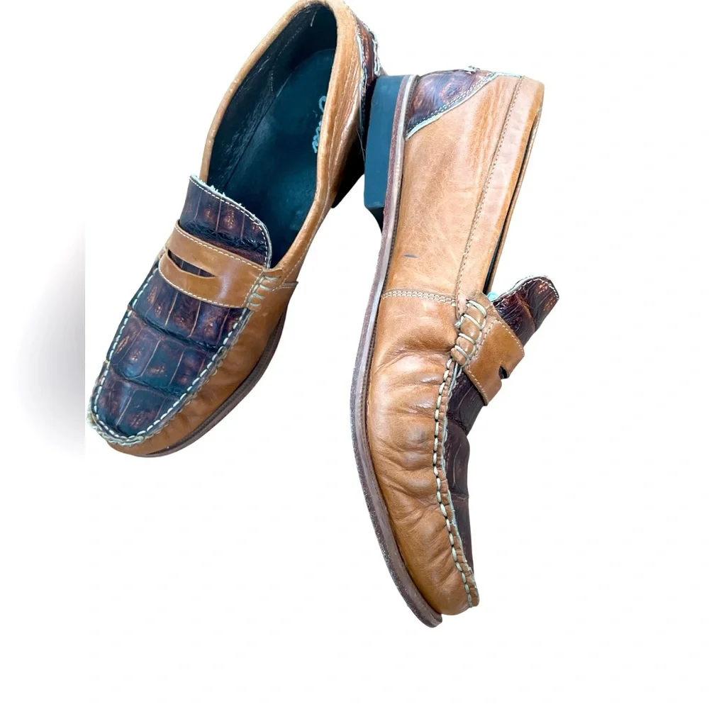 Jaca Mexican Hand made Mens Loafer Brown on BrownAlligator LookLeather Shoe 13.5